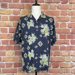 Tommy Bahama Vintage 100% Silk Geometric Short Sleeve Shirt Size Large Beach